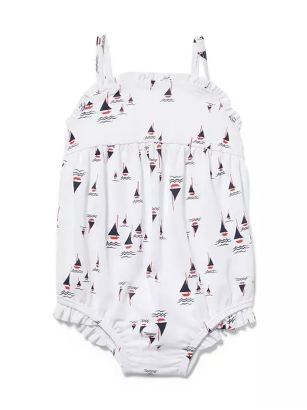 Janie and Jack White One-Piece Swimsuit with Navy and Red Sailboat Print